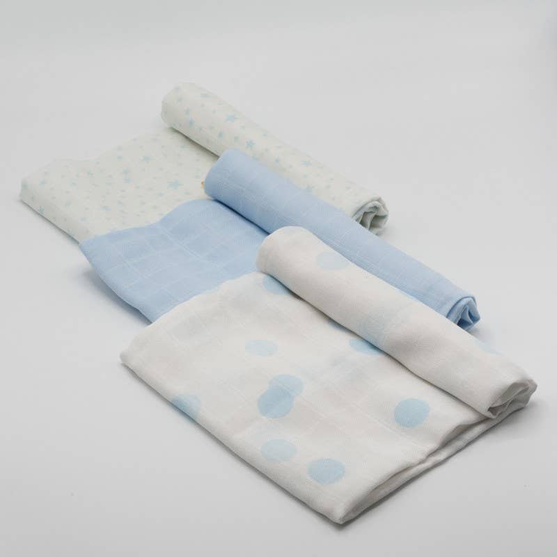 Muslins 3 units - Baby Blue and White
