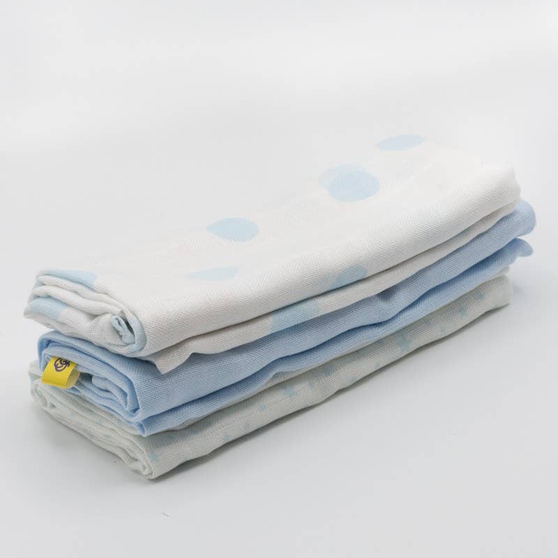 Muslins 3 units - Baby Blue and White